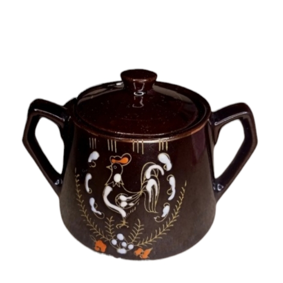 Vintage Japanese Brown Betty Rooster Ceramic Tea Set - Teapot, Sugar Bow… - Picture 2 of 13